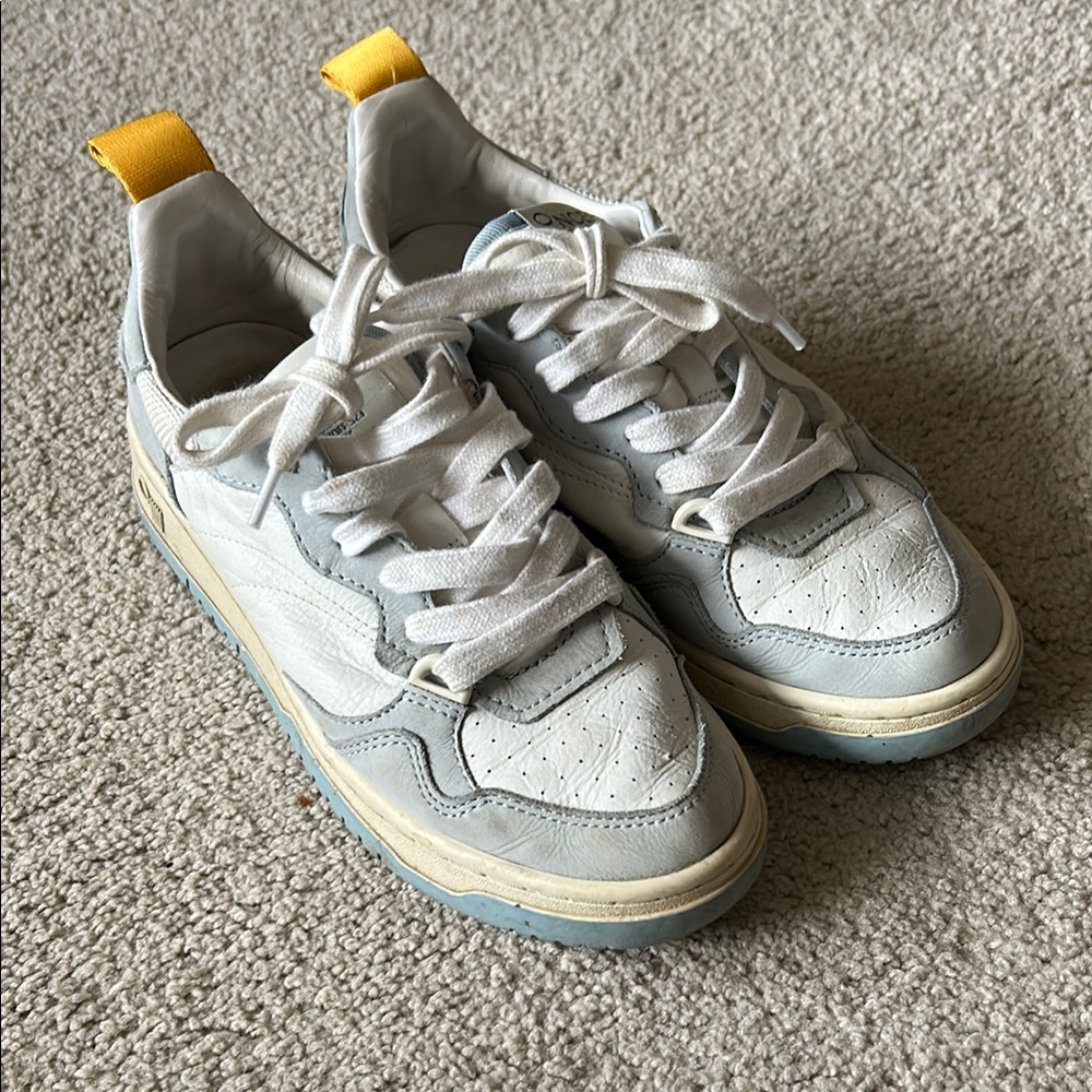 Oncept White and Gray/Light Blue Sneakers with Yellow Accent